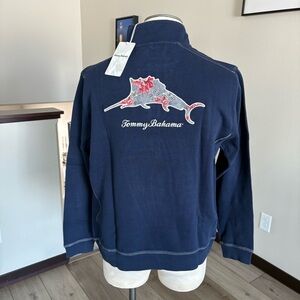 Tommy Bahama Navy Sweatshirt Poinsettia Marlin Nassau Half Zip
